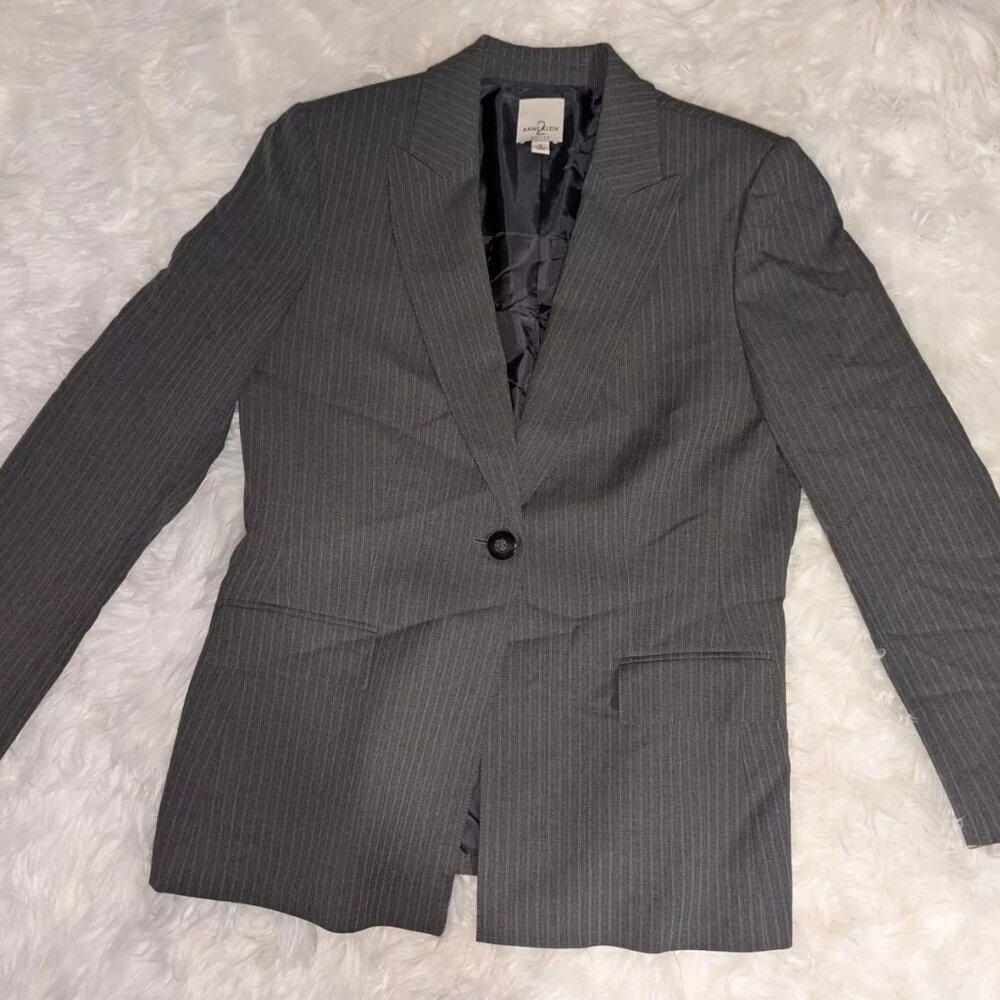 Anne Klein 2 womens blazer size 12 dark gray pinstripe career fully lined